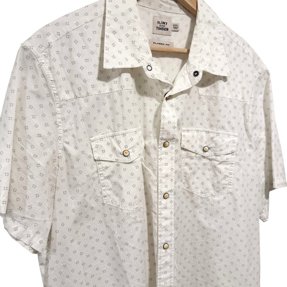 Flint and Tinder Shirt Mens XXL White Gray Print Pearl Snap Western Cotton